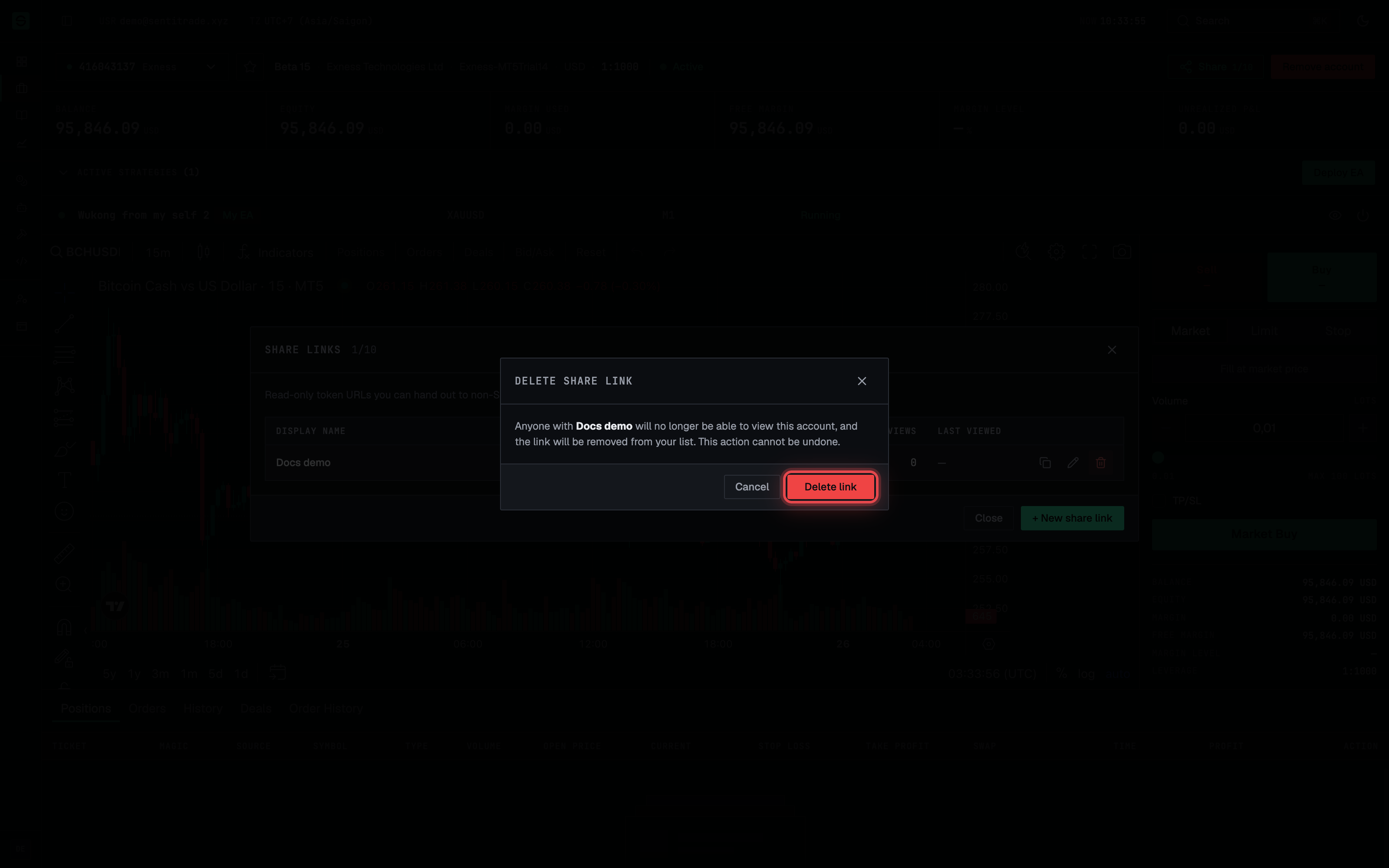 Revoking a link cuts off all viewers immediately and cannot be undone.